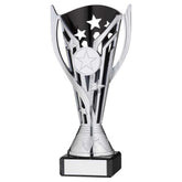 SILVER/BLK PLASTIC 'FLASH' CUP ON BLK MARBLE ASSEMBLED TROPHY (1" CEN) - 6.75in